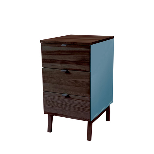 LUKA 3-Drawer Desk Cabinet W41xD50cm Walnut Top Gentle Blue