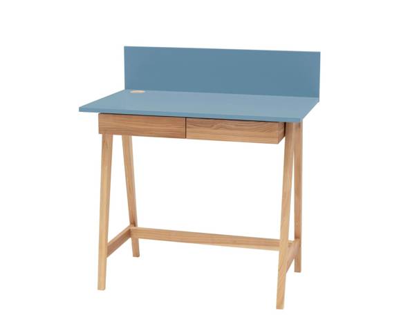 LUKA Eschenholz Schreibtisch 85x50cm mit Schublade Taubenblau