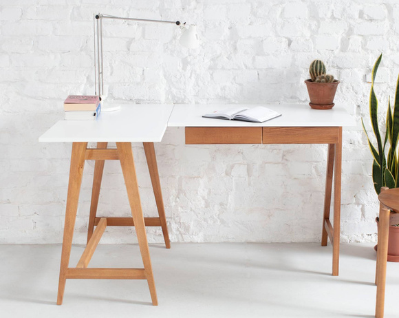 LUKA Bureau d'angle L 135cm x P 85cm Chêne noir Côté gauche
