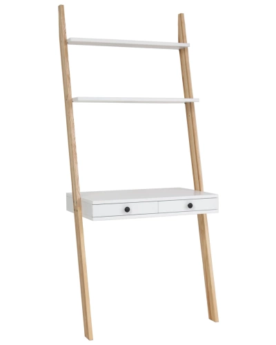 LENO Bureau à étagères en échelle 79x183cm - Frêne / Blanc