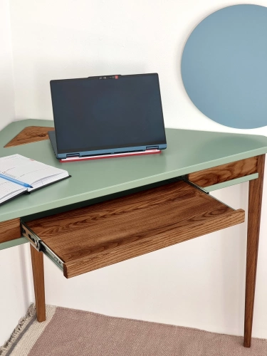 ASHME Corner Desk 114x85cm Keyboard Drawer Oak White 